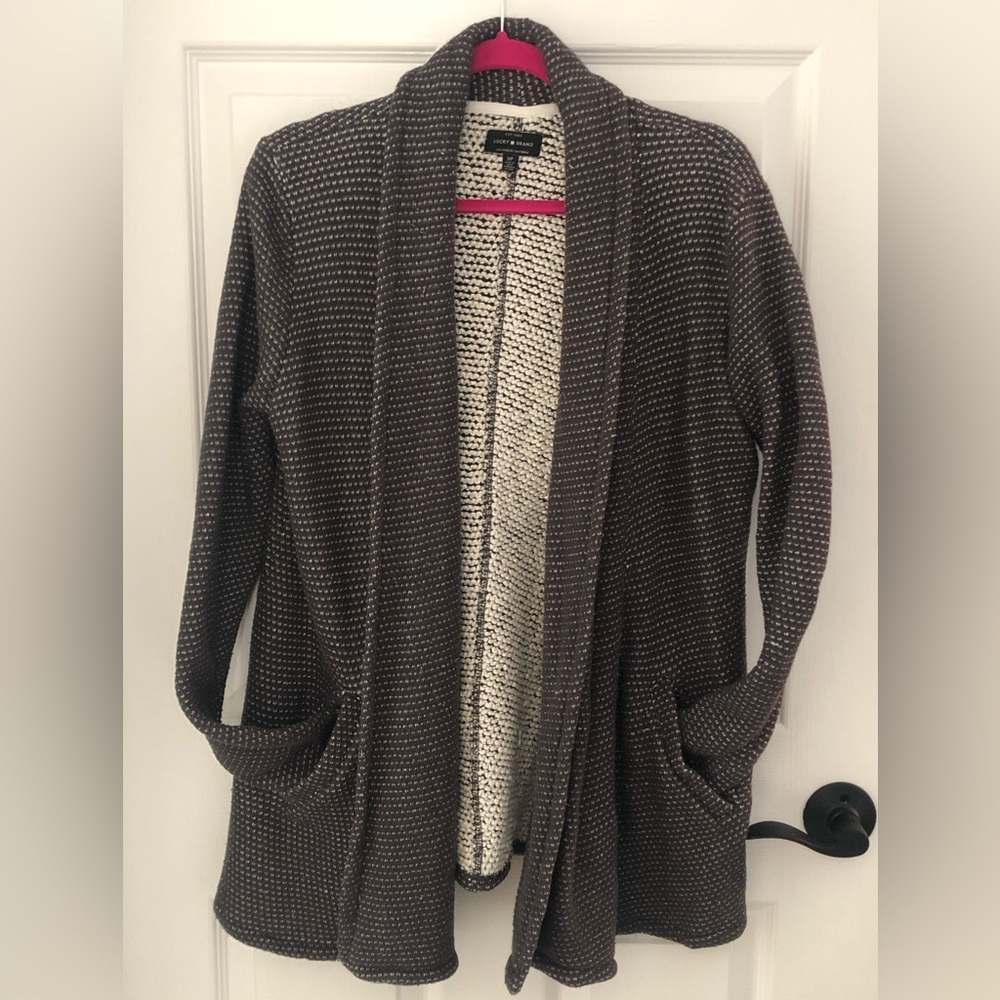 Lucky Brand Charcoal Open-Front Cardigan